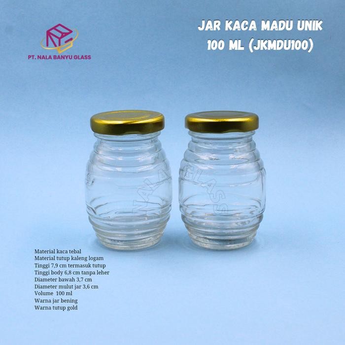 JKMDU100 jar kaca madu 100ml / tempat madu/toples kaca madu/botol madu Kode 1165