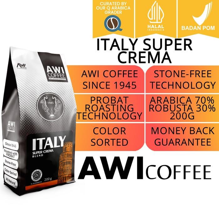 

New Awi Coffee Italy Super Crema Blend For Cafe 200Gr ARABICA ROBUSTA BLEND ESPRESSO LATTE V60