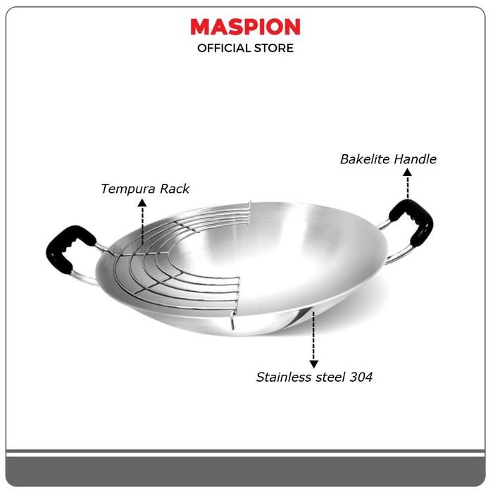 Maspion Panda Aster Wok 30 Cm + Tempura - Wajan Stainless Steel *