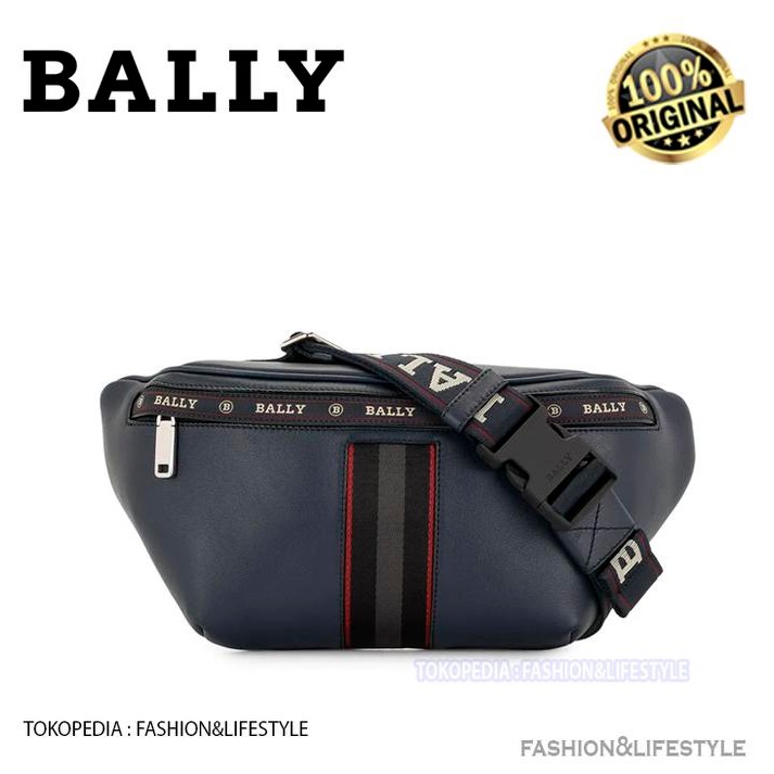 TAS BALLY Hakab Leather Bum Bag In Blue 100% ORIGINAL BALLY
