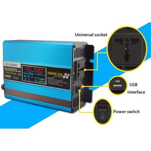 New Suoer Power Inverter 1000Watt + Solar Controller Charger Sus 1000
