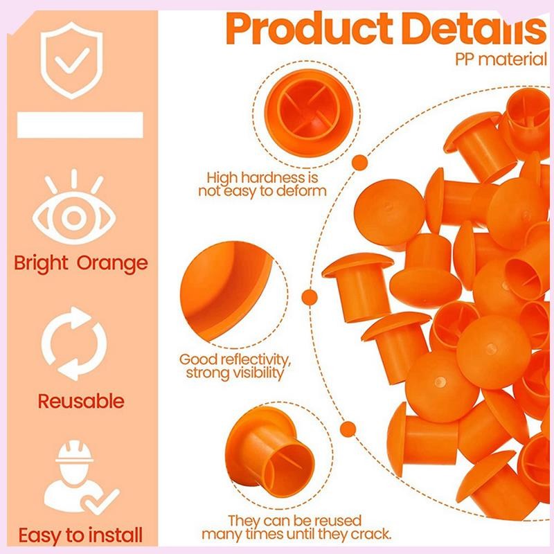 B24B 200 Pcs Mushroom Rebar Cap Plastic Mushroom Rebar Safety Caps For Rebar 3 To 7, Orange Color,