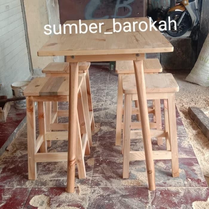 (132). Meja Makan, Cafe Kaki Bulat Kayu Jati Belanda Meja Makan Set Kayu Jati Belanda