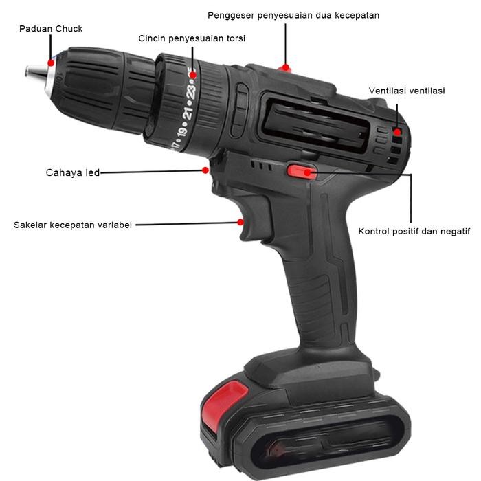 Promo Mesin Bor Tanpa Kabel 48V Set Lengkap Mata Bor Cordless Drill Full Set Of Drill Bits Bor Mesin