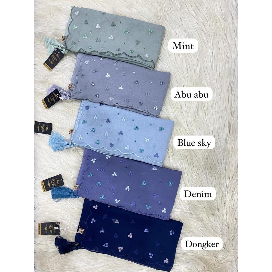 Langsung diproses Hijab Segi Empat Bordir Paris R139 Erlina Reva Model Aliyah- Bahan Katun Lembut -