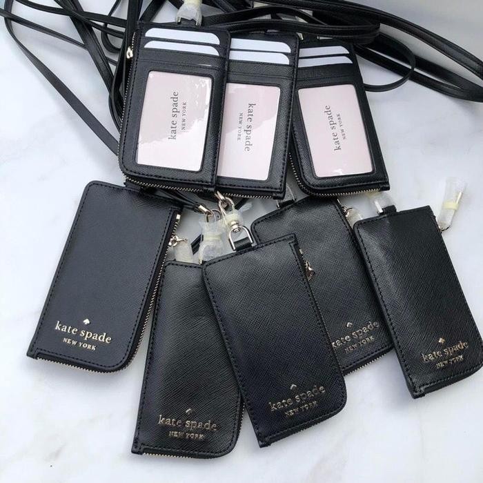 

ID CARD KATE SPADE KS STACI CARD CASE LANYARD BLACK 100% ORIGINAL
