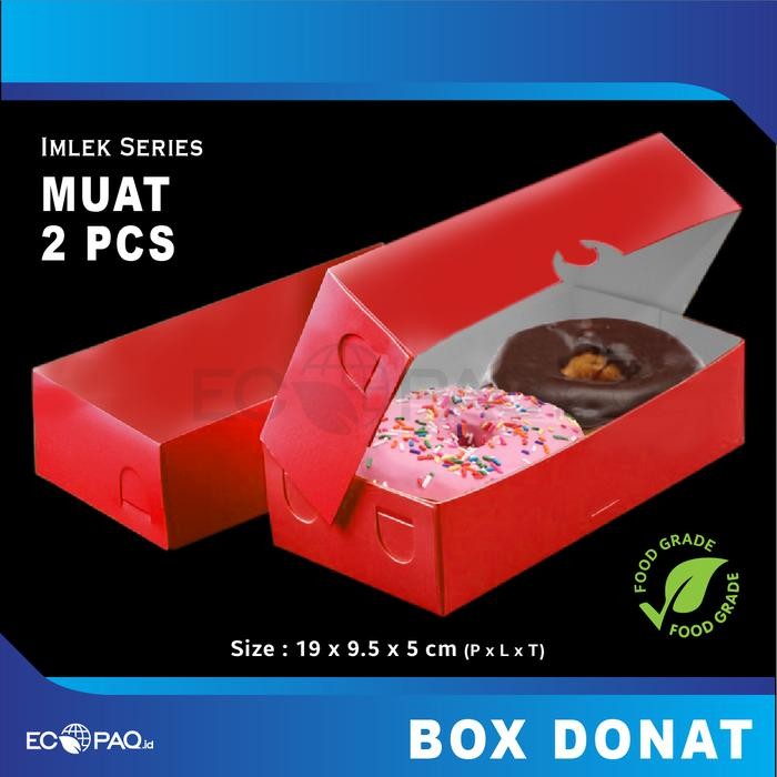 Box DONAT - Dus Donat - Kotak Donat - MERAH - ISI 2
