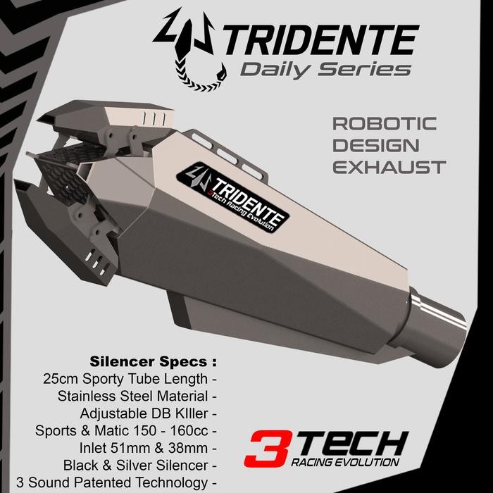 250Cc 1 Silinder Fullsystem Knalpot Tridente Scorpion Robotic Design Ninja Mono Xmax Forza Scorpio