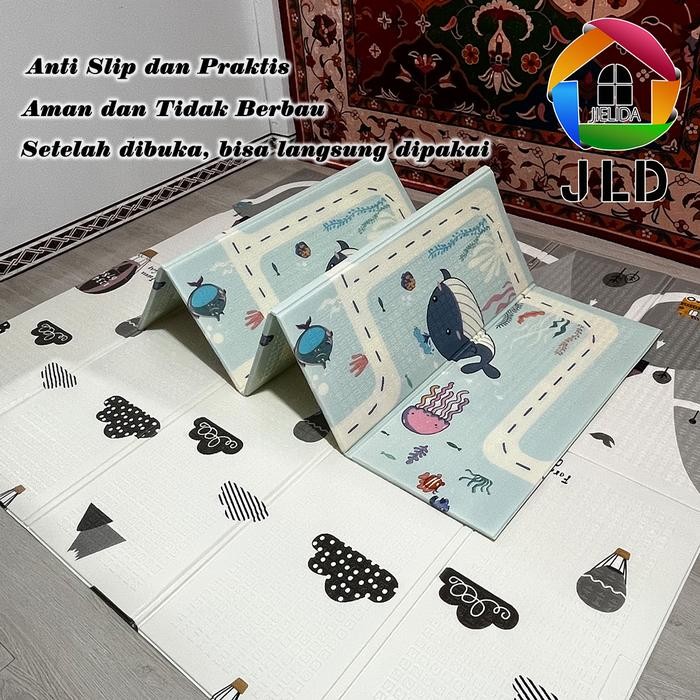 Jielida Matras Bayi 180X200 Cm Playmat Bayi Karpet Lipat Anak/Bayi Tikar Lipat Foam Dua Sisi Gambar