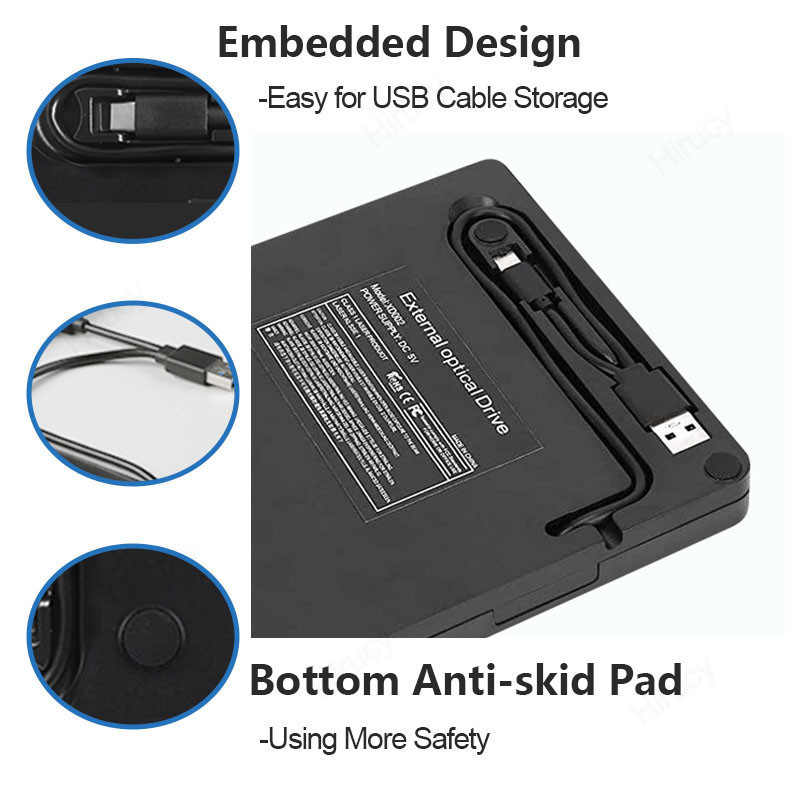 External Blu-ray Drive for Laptop PC Windows 11 10 Mac BD/CD/DVD -/+RW Optical Drives with Storage