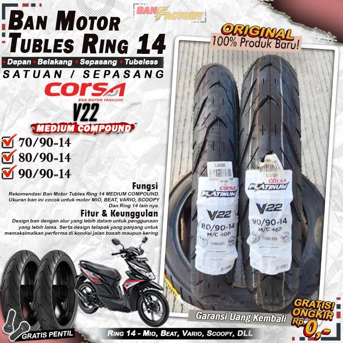 [Sepasang] Ban Motor Beat Corsa V22 Ring 14 Tubles Ban Motor Tubeless Mio Beat Vario Ring 14