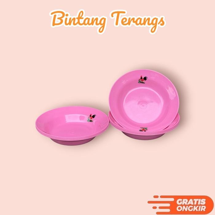 [ 12 Pcs ] Piring Plastik Ayam Jago Lusinan Tebal Tahan Panas Dan Pecah Merah Kitchenware Pasti Ori