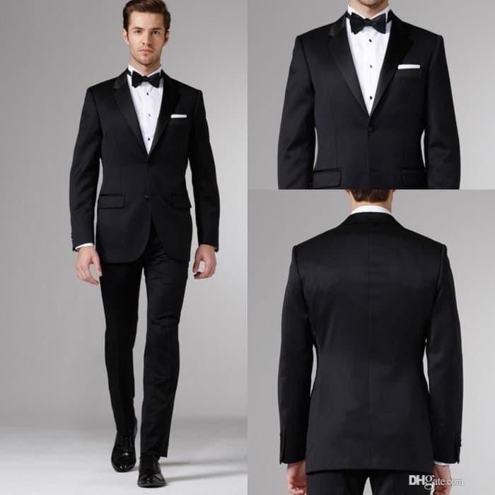 Setelan Jas Pengantin Pria - Hitam - Paket Jas+Celana+Kemeja dan Dasi
