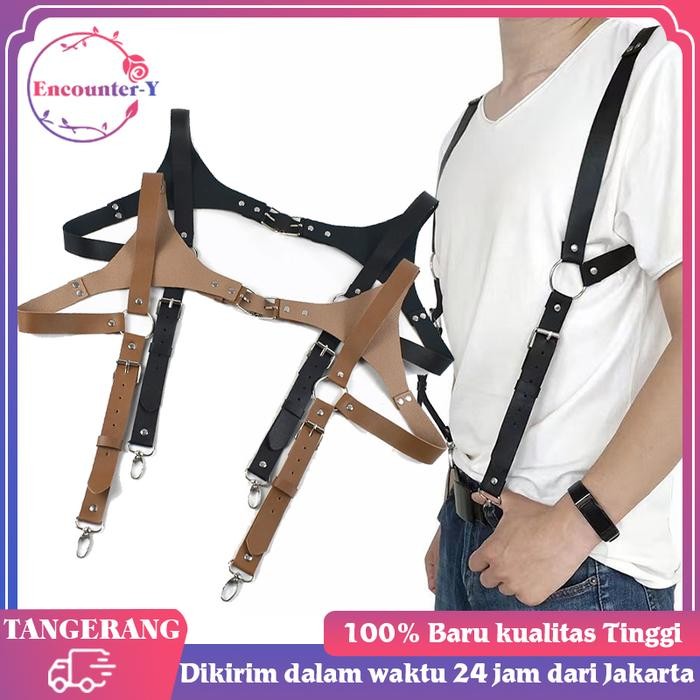 Suspender Pria Kulit Pu Leather Suspender Suspender Kulit Pu