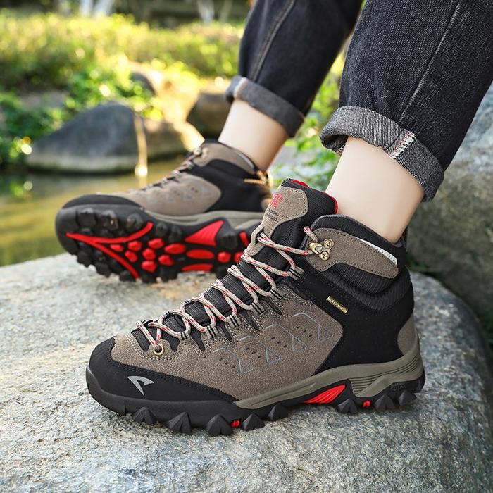 Sepatu Gunung SNTA 506 Grey Red Se Waterof Soft Shell Outdoor Traveling Hiking Shoes Uni