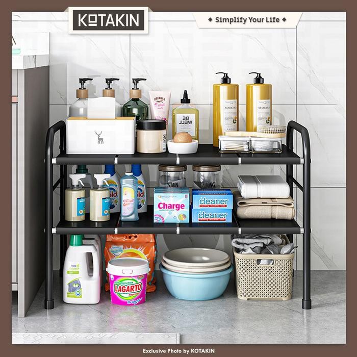 Rak Penyimpanan Dapur Bawah Wastafel 2 Susun Tempat Wajan Panci Detergen Serbaguna
