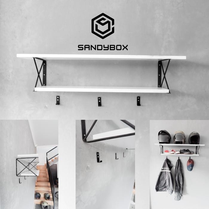 Rak Dinding Gantungan Baju Dan Jaket, Rak Penyimpanan Helm Sepatu Grab/Gosend