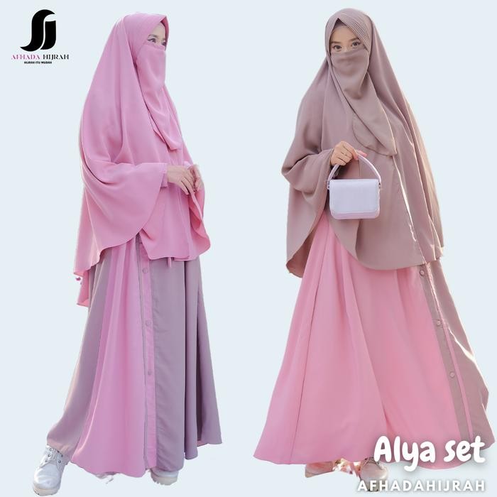 Afhadahijrah - Gamis set cadar ALYA terbaru baju dan jilbab bergo syari free niqab kain muslim