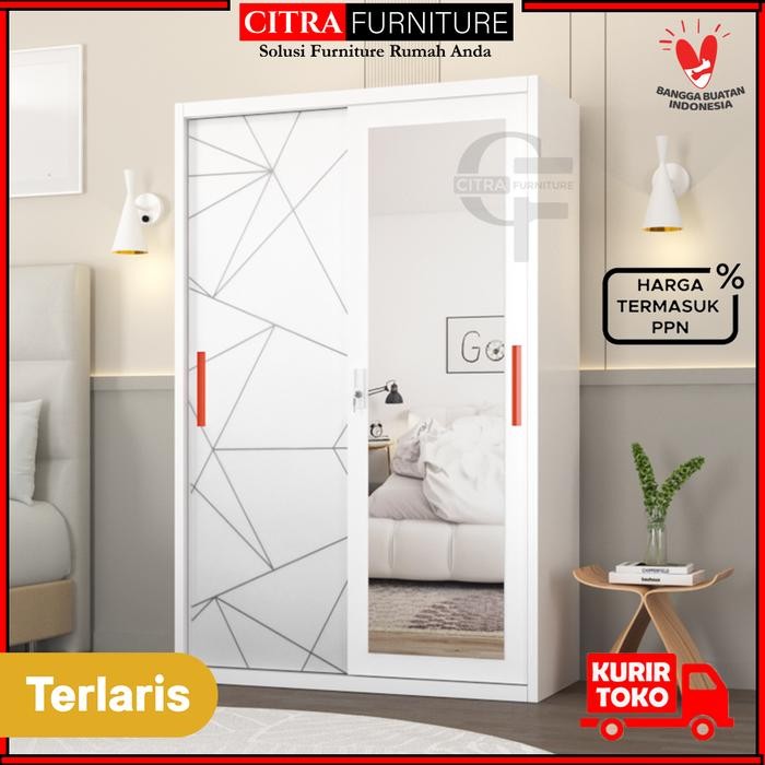 Lemari Pakaian Besi 2 Pintu Sliding JumboLp Baju Sleding Kaca 301D Grab/Gosend