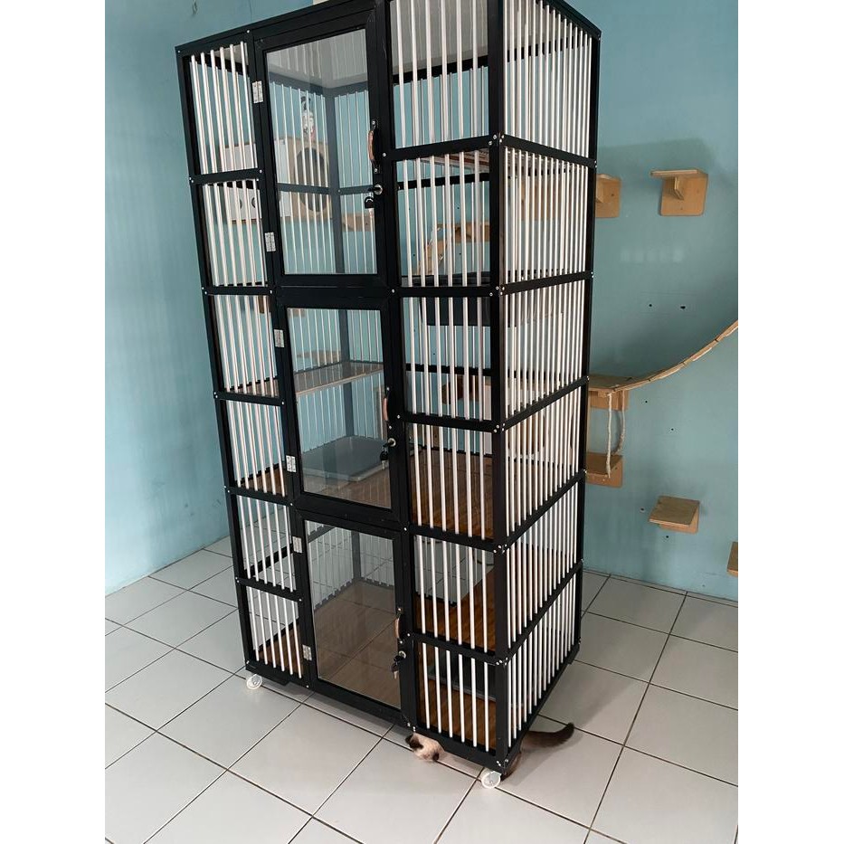 KANDANG KUCING ALUMUNIUM 3 TINGKAT MURAH FREE BAK PASIR READY STOCK.