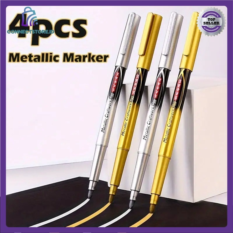 

Spidol Permanen Marker Metallic Chrome Gold Silver 1.5mm 4 PCS-Multi Warna