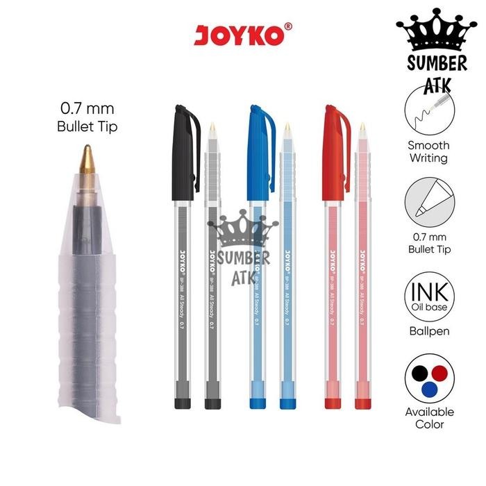 

Ball Pen Pulpen Pena Joyko BP-388 All Steady 0.7 mm 1 LUSIN Black Blue Red