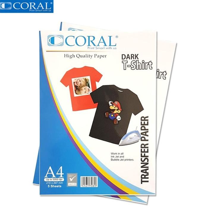 

Coral Dark T-Shirt Transfer Paper Kertas A4 5 Lembar