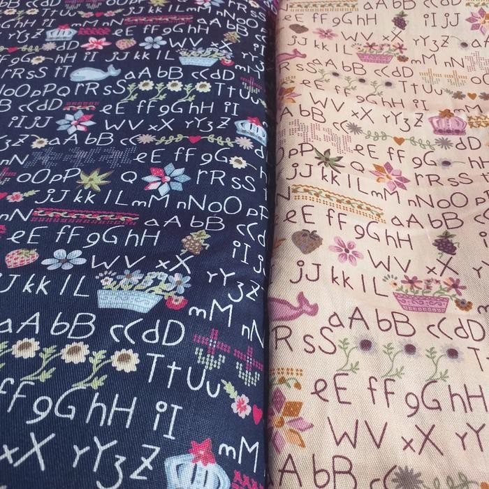 

Kain katun jepang tokai senko motif alfabet huruf alphabet kemeja anak