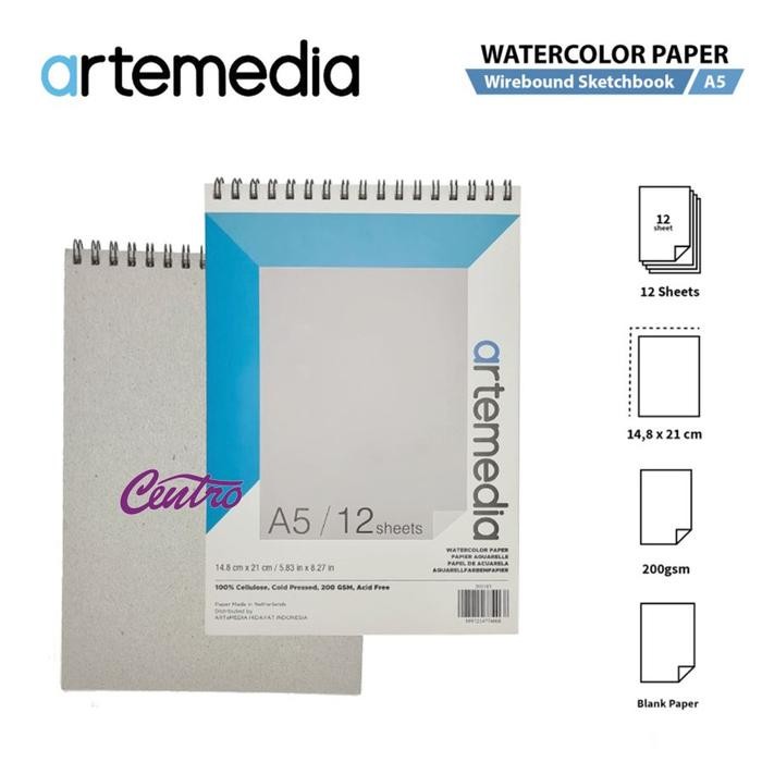 

Artemedia Watercolor Paper 12 Ring Book A5 Sketchbook Kertas Cat Air