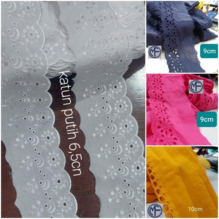 

renda katun warna#uk 7cm - 10cm# 5warna#harga per pcs(13,5m)