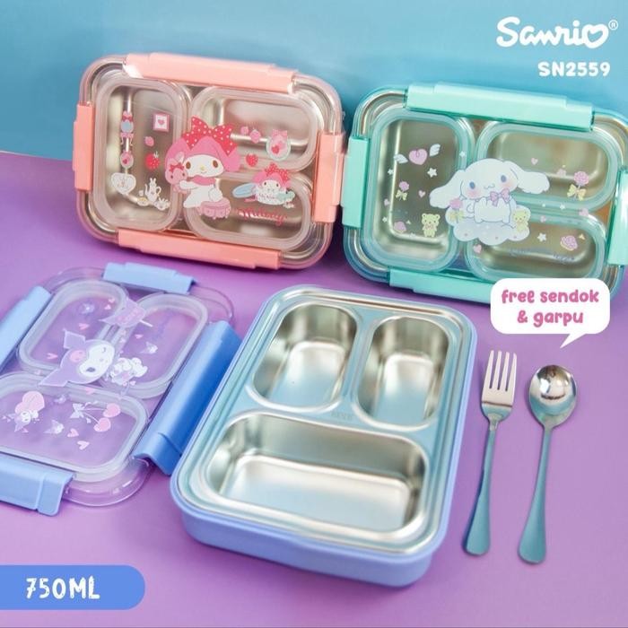 LUNCH BOX TEMPAT MAKAN STAINLESS STEEL SANRIO Polypropylene Pink misting anak sekolah tempat bekal