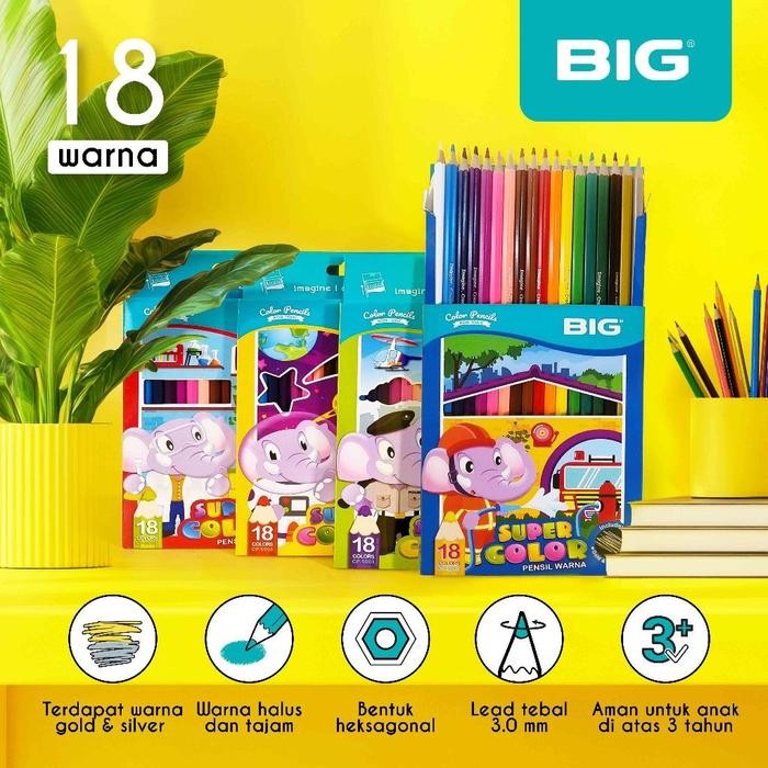 

Pensil warna / colouring pencil BIG Warna Set Lengkap 18 warna Panjang CP-5003