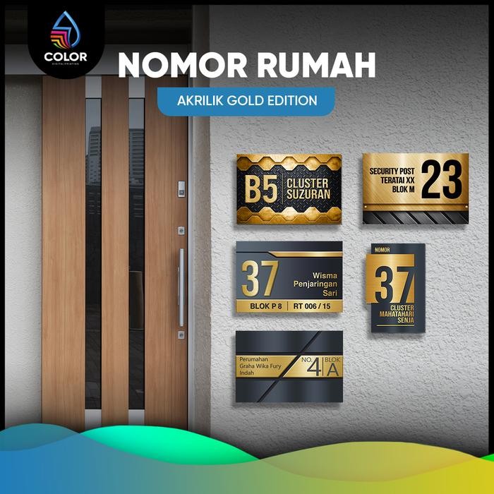 Nomor Rumah Akrilik Gold Edition / Nomor Rumah Stiker Gold On Akrilik *