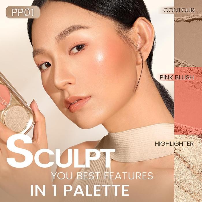 Z_ZT Focallure Pro-Sculpt 3-In-1 Palette Highlighter, Contour & Blush Palet Wajah