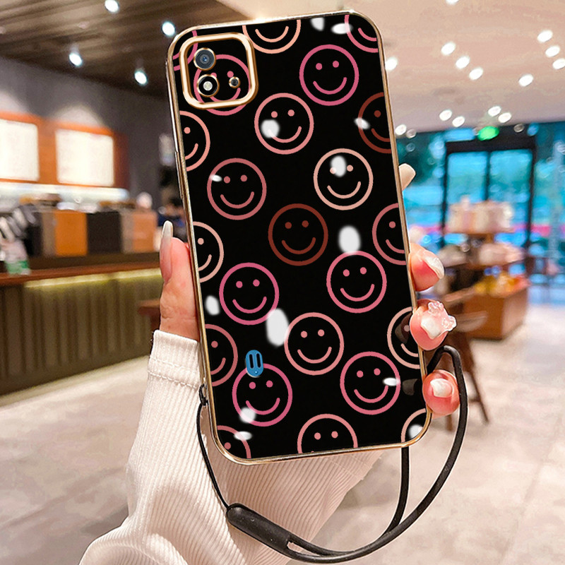 Casing Hp Untuk Realme C20 C20A C11 2021 C11 2020 Case Ekspresi tersenyum lucu Kasing Kesing tali be