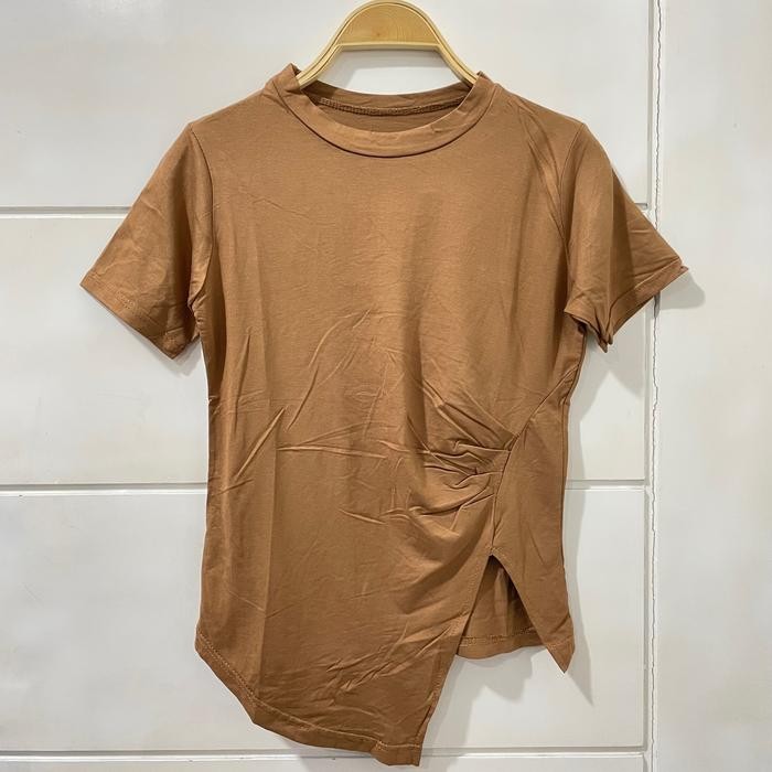 15ED Velvet Atasan Wanita Kerut Samping / Kaos Atasan Wanita Polos Melar / Tshirt Wanita