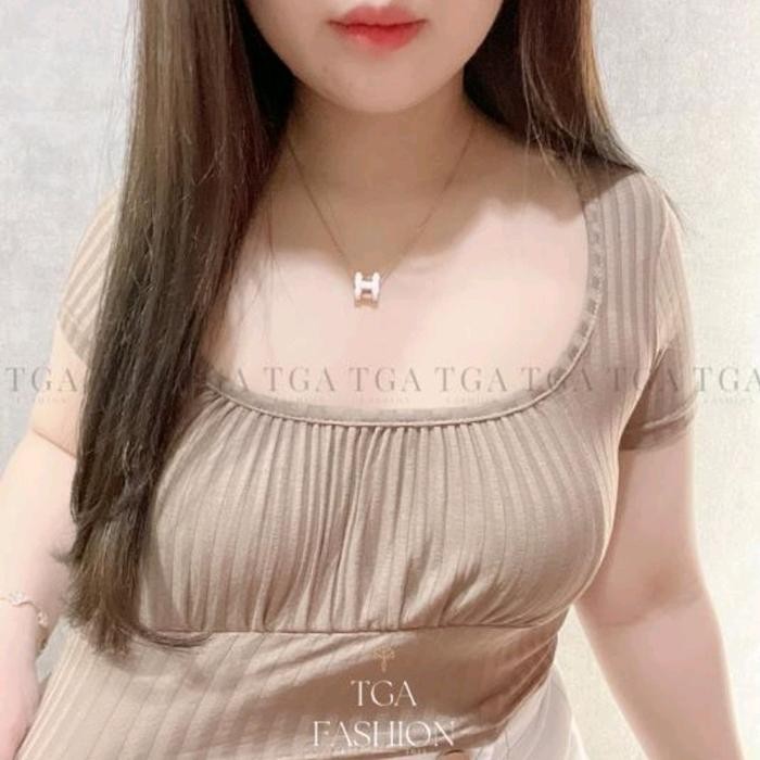 15ED Baju Crop Top Kerut Dada Atasan Wanita Korean Fashion Tga Fashion Grosir