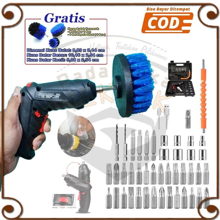 Mesin Bor Mini Obeng Cordless Screwdriver Sikat Pembersih Cuci Sepatu Laundry