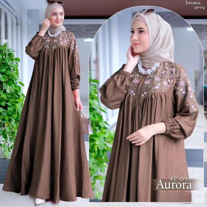 (Expert) Gamis Wanita Crinkle Airflow Terbaru Aurora Bo Dress Bordir Putih Jumbo Ld 130 cm Baju
