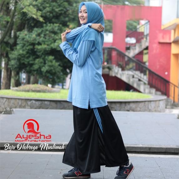 Setelan Baju Olahraga Wanita Muslimah Rok Celana Training Senam Jumbo