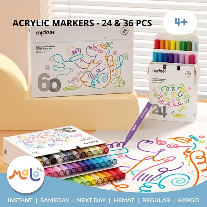 

MALOTOYS - Mideer Acrylic Marker Spidol Akrilik Lembut Ultra Soft Nib 24 36 pcs Warna Colors Spidol