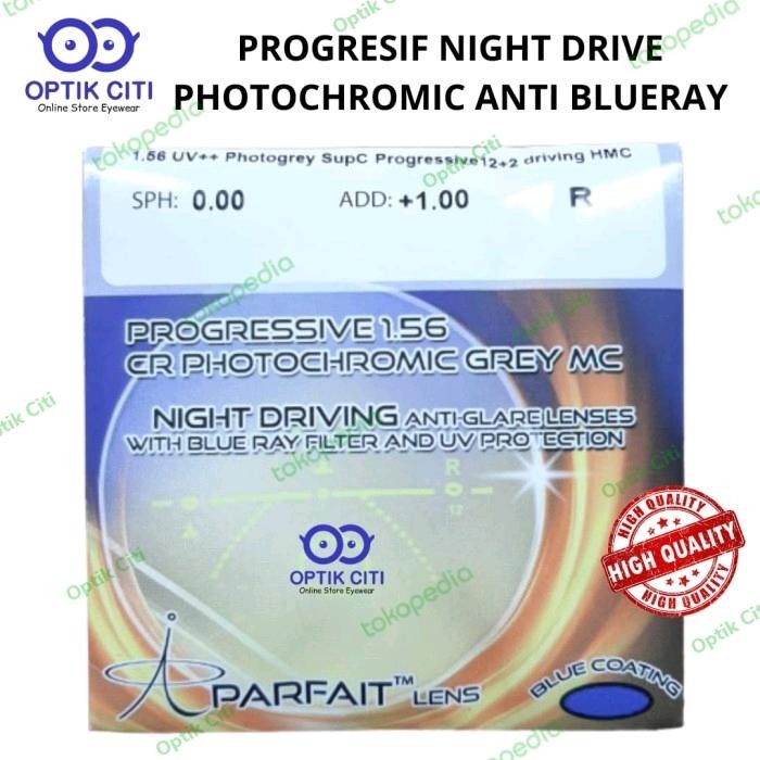 Lensa progresif Photochromic Night Driving Anti Blueray 1.56
