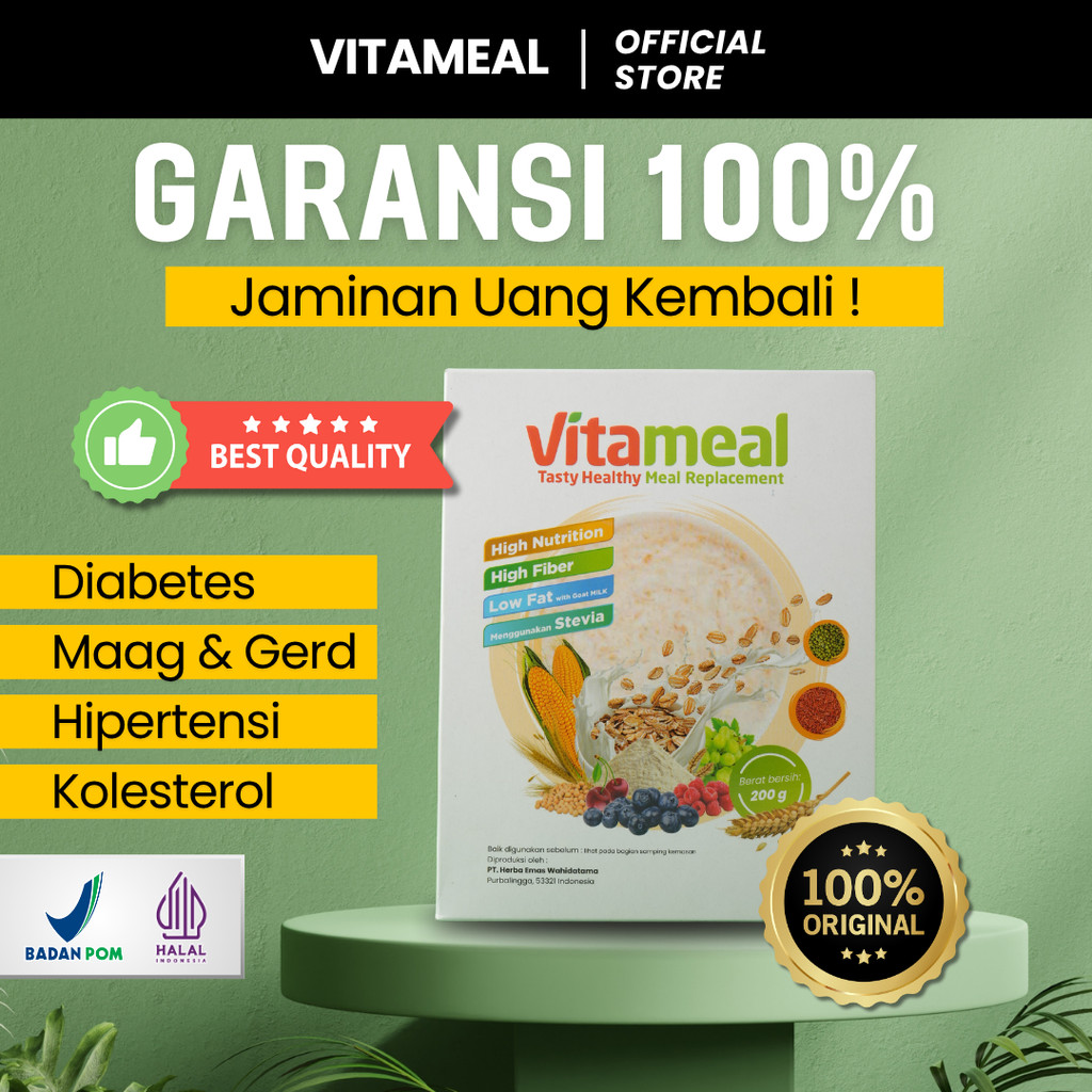 

VITAMEAL 200g Susu Sereal Multigrain Sehat Original Makanan Diet Pengganti Nasi Bantu Turunkan Gula Darah Kolesterol Kebas Kesemutan Sembuh Diabetes Asam Lambung FITAMIL KEBAS
