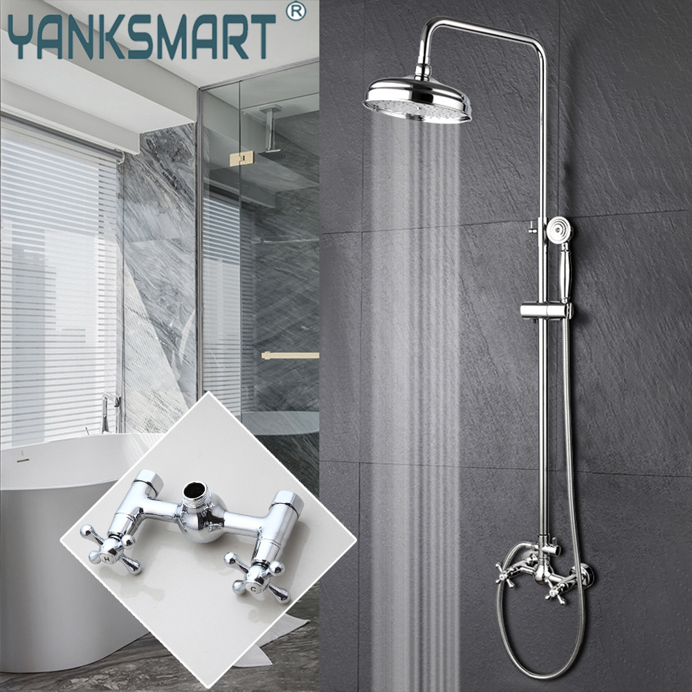 YANKSMART Chrome Bathroom Shower Faucet Set Wall Mounted With 8"