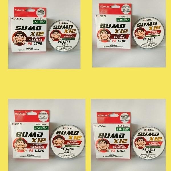 Senar pancing braid PE line Sumo X12 200m hijau senar PE 200m senar joran Reel