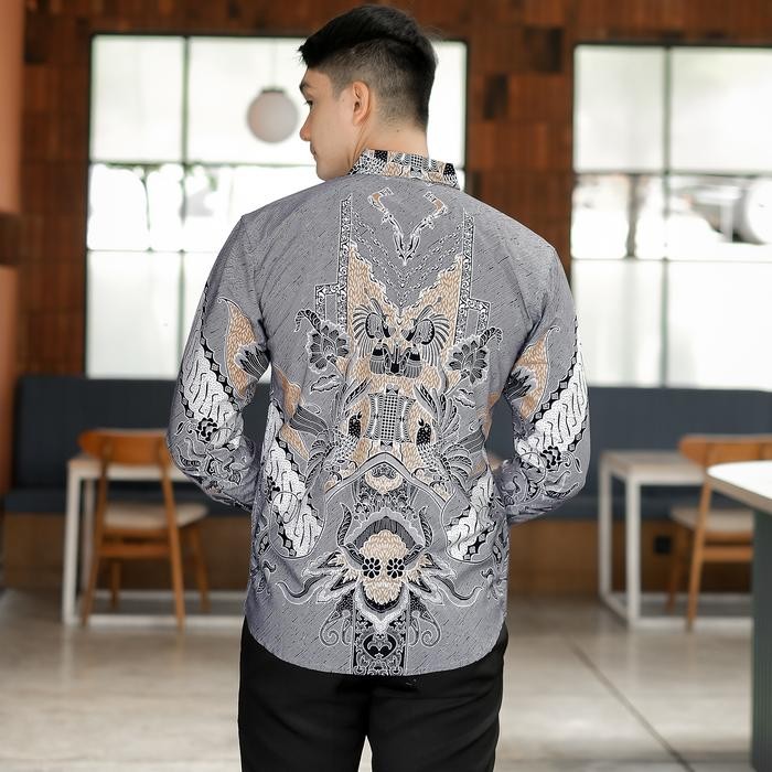 DGM Batik Pria Silver Lapis Furing Lengan Panjang Premium Batik Puring Flora 2709 *