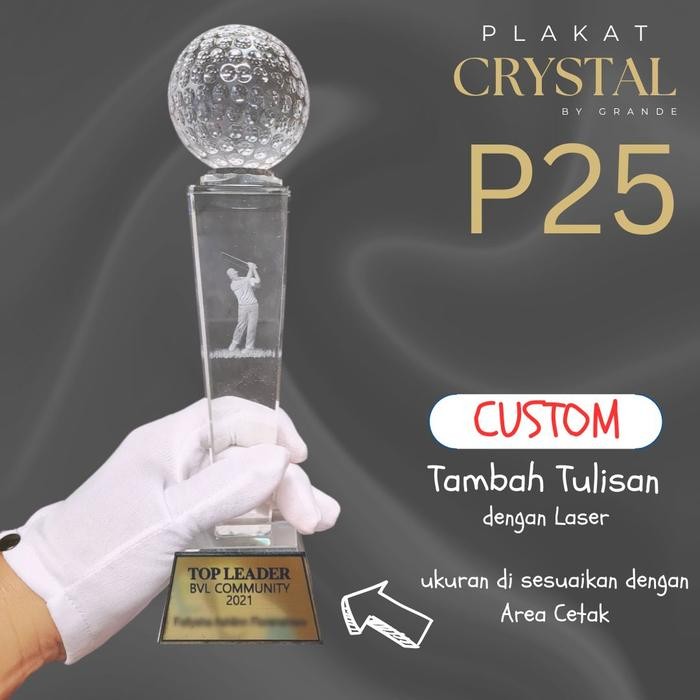 p25 plakat kristal trophy kaca model GOLF 3d custom grafir Laser *