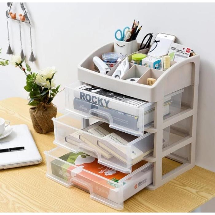 QZPI Rak Kosmetik Multifungsi 3 Laci Susun/Tempat Kosmetik/Kotak Kosmetik