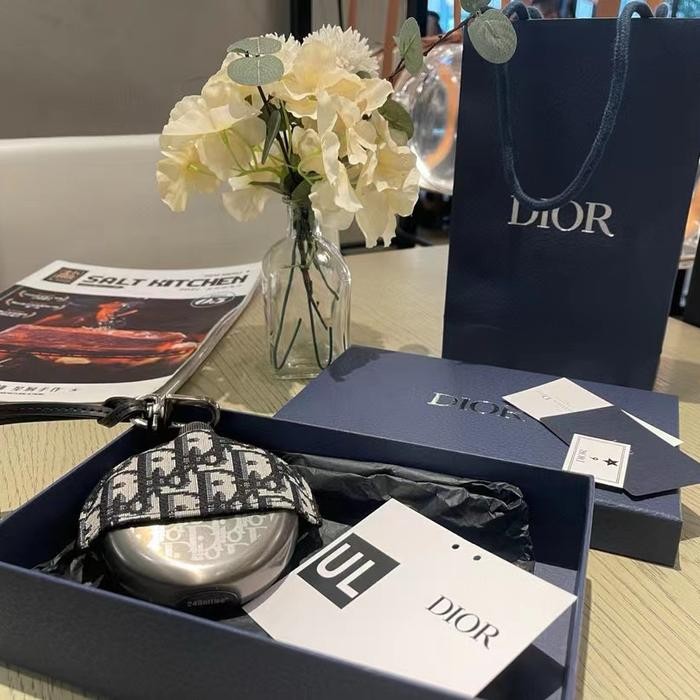 

DIOR Navy & Yellow Oblique Neck Flask with Leather Lanyard