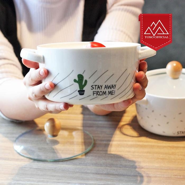 Terlaris Mangkok Ramen Korea Mangkuk Sop Keramik Tutup Kaca Soup Pot Bowl Mie